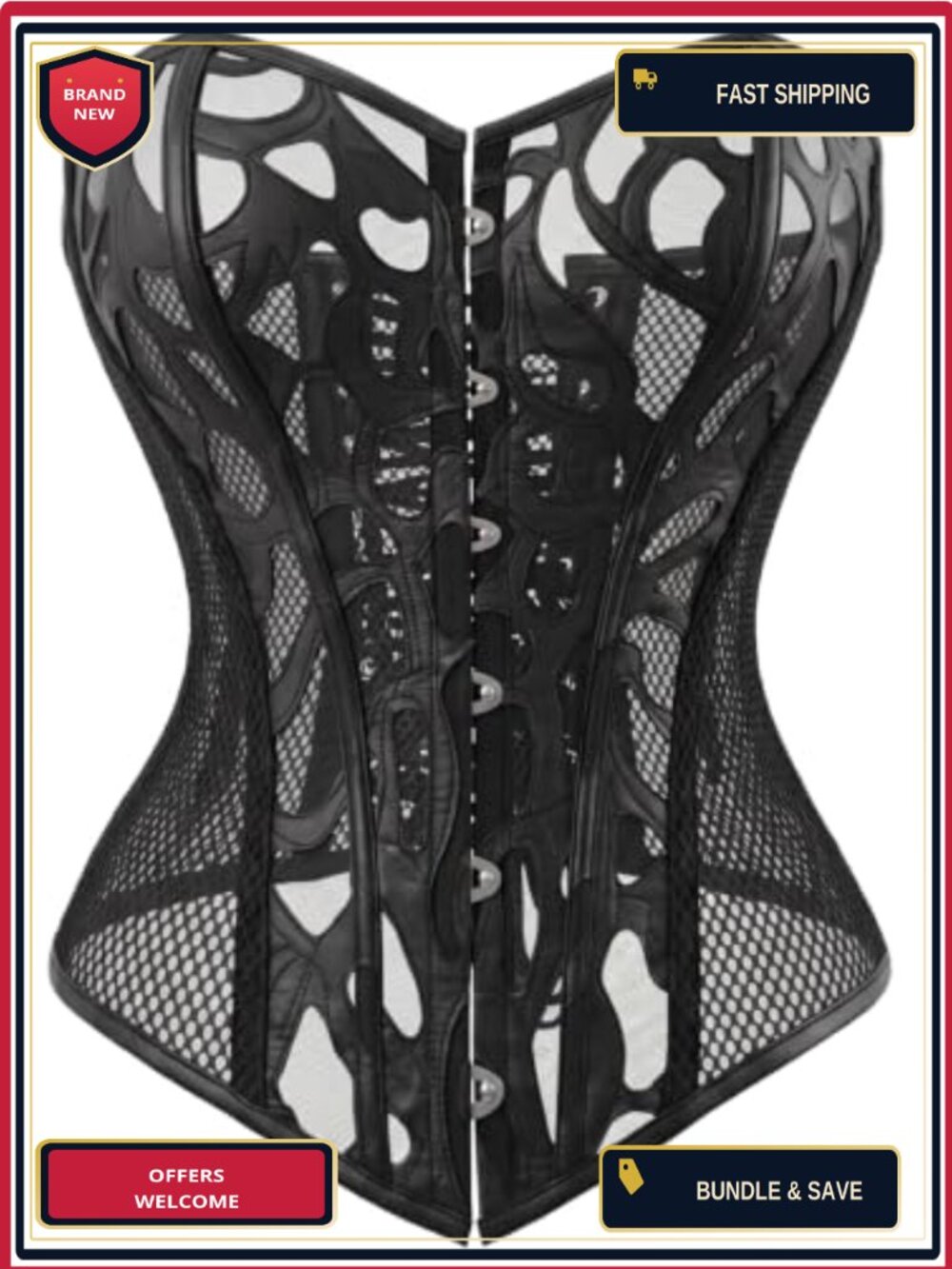 Mesh Boned Overbust Corset Top Bustier for Halloween Renaissance